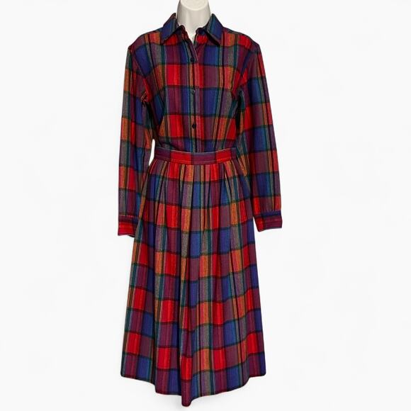 Vintage 70s Pendleton Wool Plaid Shirt Skirt 2pc Set Cottagecore Fall Outfit S-M - Picture 2 of 15